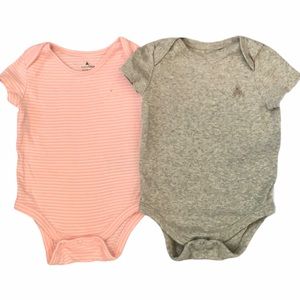 Baby Gap First Favorites Onesies 6-12 Months Pink Striped & Gray EUC
